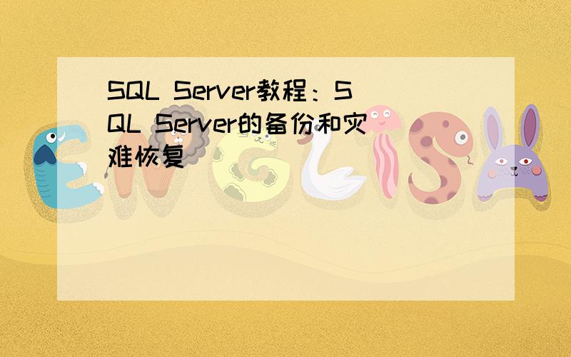 SQL Server教程：SQL Server的备份和灾难恢复
