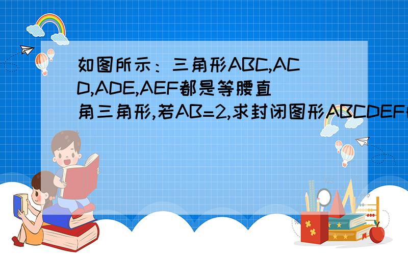 如图所示：三角形ABC,ACD,ADE,AEF都是等腰直角三角形,若AB=2,求封闭图形ABCDEF的面积和周长?图咋发啊