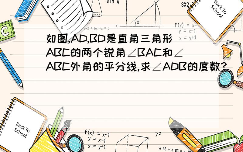 如图,AD,BD是直角三角形ABC的两个锐角∠BAC和∠ABC外角的平分线,求∠ADB的度数?