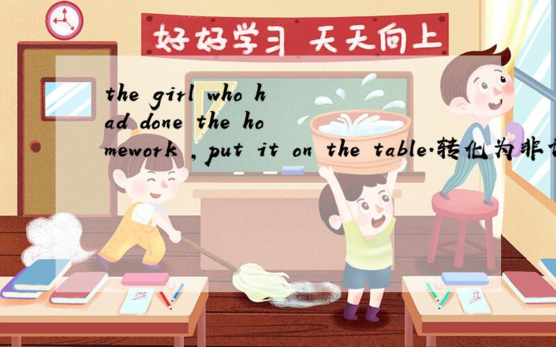 the girl who had done the homework ,put it on the table.转化为非谓语动词的形式,the girl,_____ _____the homework …………