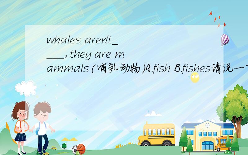 whales aren't____,they are mammals(哺乳动物）A.fish B.fishes请说一下原因``谢勒哈