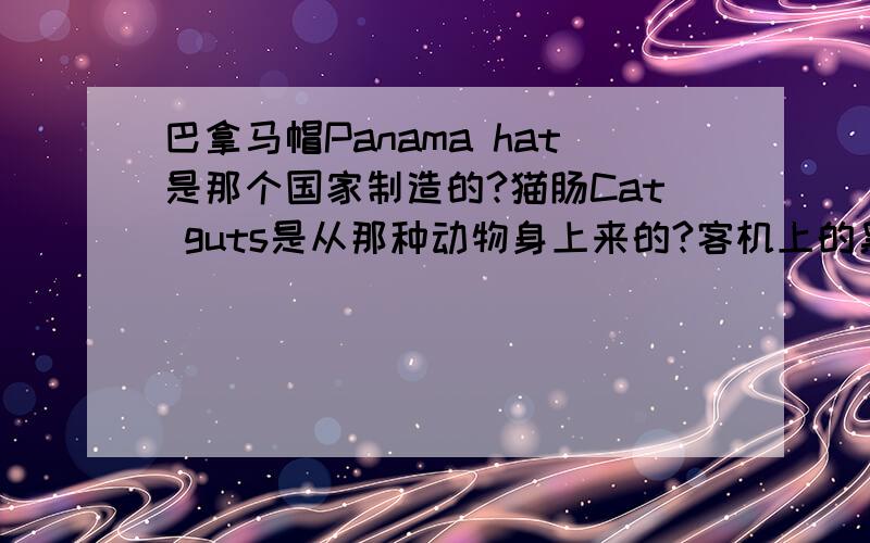 巴拿马帽Panama hat是那个国家制造的?猫肠Cat guts是从那种动物身上来的?客机上的黑盒Black box是什麼颜