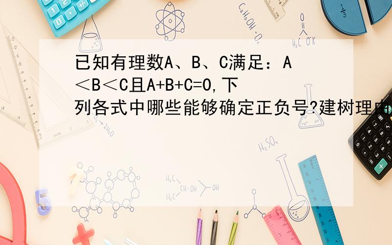已知有理数A、B、C满足：A＜B＜C且A+B+C=0,下列各式中哪些能够确定正负号?建树理由.A,B,C,A+B,B+C,C+A.