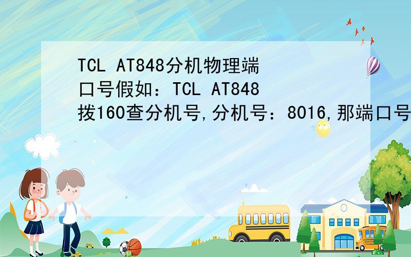 TCL AT848分机物理端口号假如：TCL AT848拨160查分机号,分机号：8016,那端口号应该是多少!