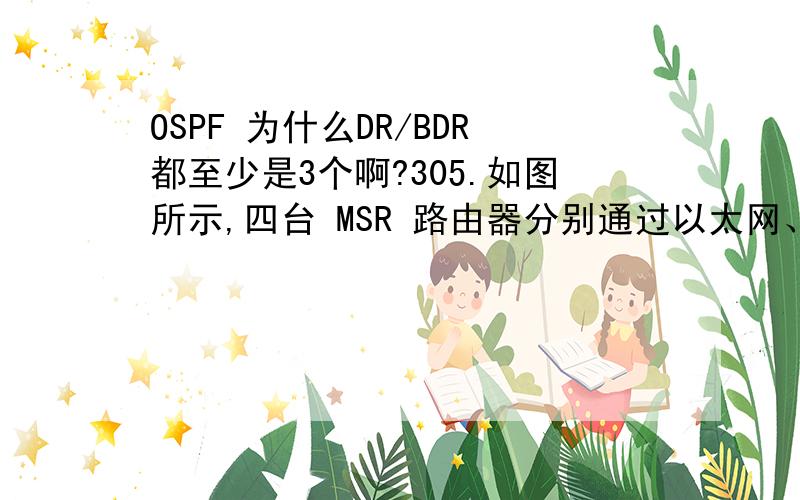 OSPF 为什么DR/BDR都至少是3个啊?305.如图所示,四台 MSR 路由器分别通过以太网、串行接口相连,同时网络中运行 OSPF,区域划分如图.已知所有互连链路的 OSPF Cost值都是一样的,除了 RTB与 RTC 之间的