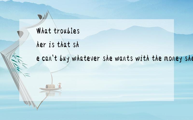 What troubles her is that she can't buy whatever she wants with the money she earns翻译
