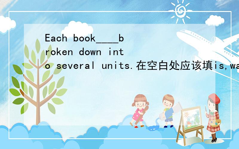 Each book____broken down into several units.在空白处应该填is,was,has还是have?为什么?