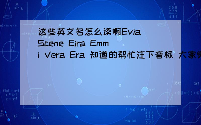 这些英文名怎么读啊Evia Scene Eira Emmi Vera Era 知道的帮忙注下音标 大家觉得哪个好点?