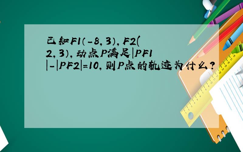 已知F1（-8,3）,F2(2,3）,动点P满足|PF1|-|PF2|=10,则P点的轨迹为什么?