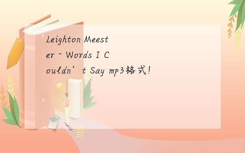 Leighton Meester - Words I Couldn’t Say mp3格式!