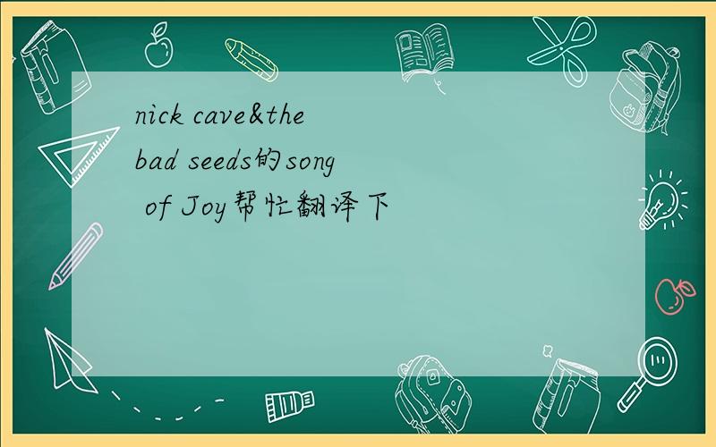 nick cave&the bad seeds的song of Joy帮忙翻译下