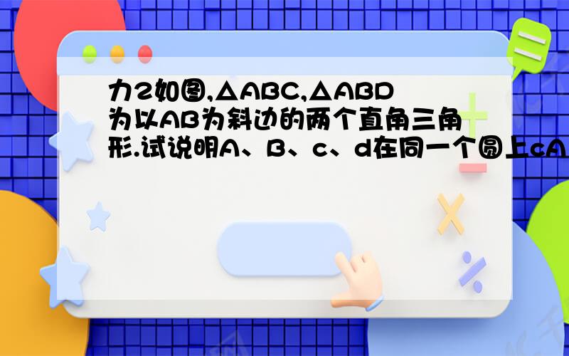 力2如图,△ABC,△ABD为以AB为斜边的两个直角三角形.试说明A、B、c、d在同一个圆上cA O B D