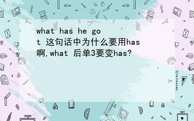 what has he got 这句话中为什么要用has啊,what 后单3要变has?