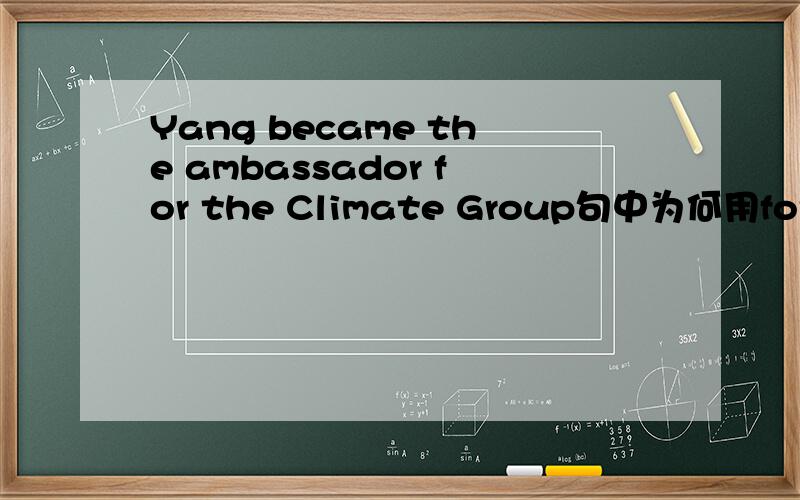 Yang became the ambassador for the Climate Group句中为何用for