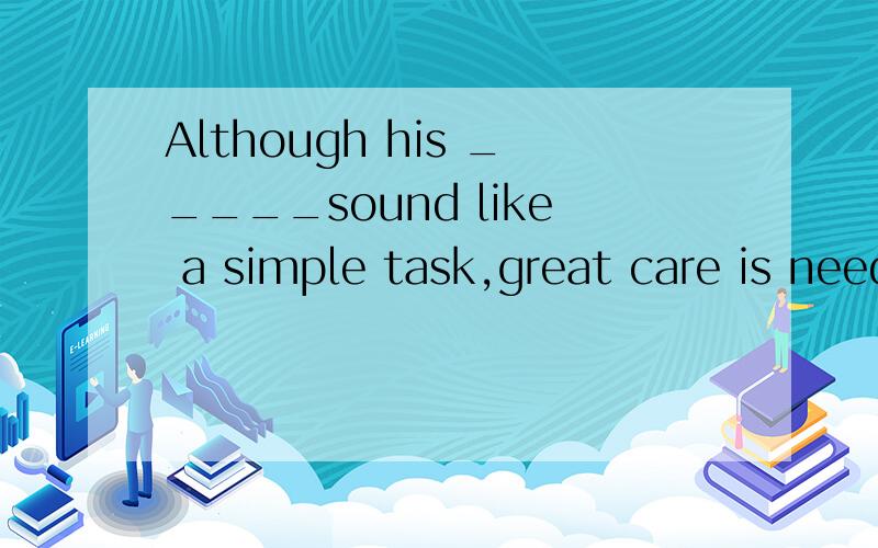 Although his _____sound like a simple task,great care is needed .Although his _____sound like a simple task,great care is needed .A.must B.may C.shall D.shouldAlthough this _____sound like a simple task,great care is needed .A.must B.may C.shall D.sh