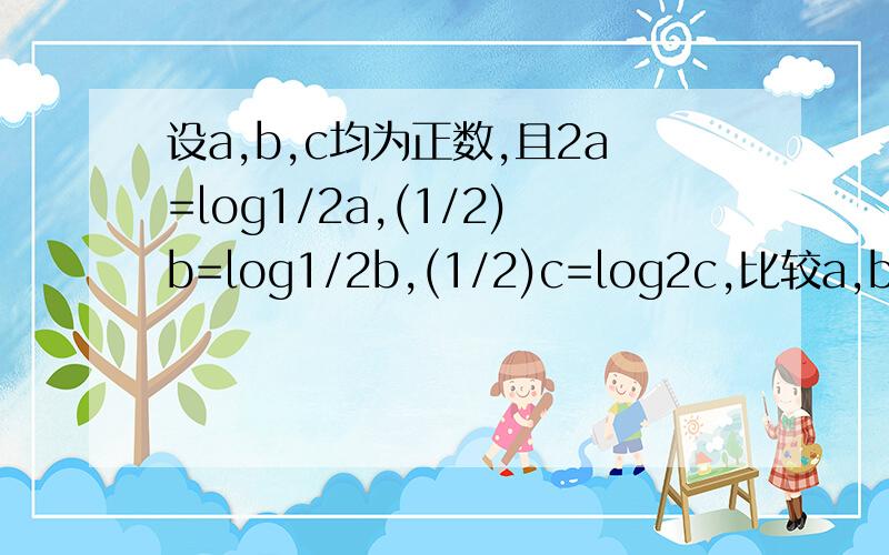 设a,b,c均为正数,且2a=log1/2a,(1/2)b=log1/2b,(1/2)c=log2c,比较a,b,c的大小
