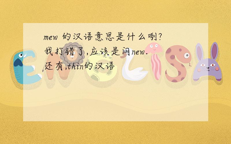mew 的汉语意思是什么咧?我打错了,应该是问new. 还有,thin的汉语