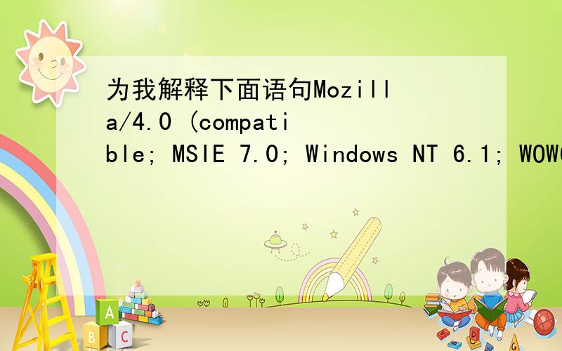 为我解释下面语句Mozilla/4.0 (compatible; MSIE 7.0; Windows NT 6.1; WOW64; Trident/4.0; EmbeddedWB 14.52 from:http://www.bsalsa.com/ EmbeddedWB 14.52; SLCC2; .NET CLR 2.0.50727; .NET CLR 3.5.30729; .NET CLR 3.0.30729; Alexa Toolbar)