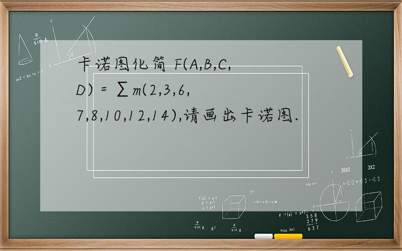 卡诺图化简 F(A,B,C,D) = ∑m(2,3,6,7,8,10,12,14),请画出卡诺图.