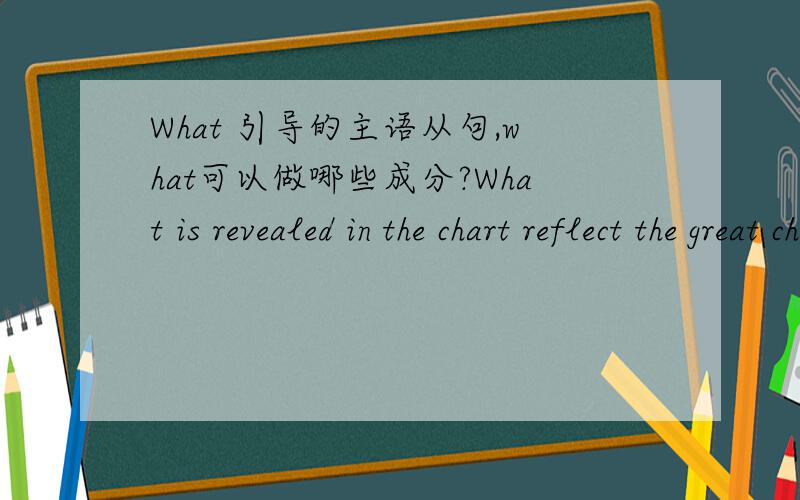 What 引导的主语从句,what可以做哪些成分?What is revealed in the chart reflect the great changes.这是主语从句吗?如果是,what 做的是什么成分?