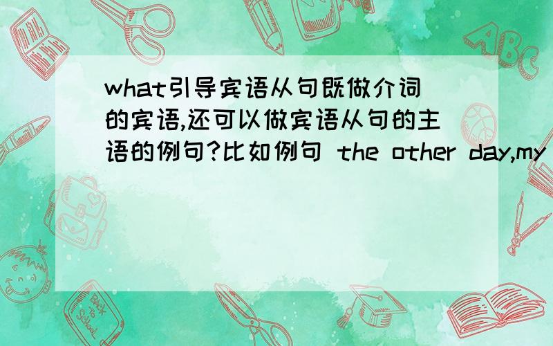 what引导宾语从句既做介词的宾语,还可以做宾语从句的主语的例句?比如例句 the other day,my brother drove his car down the street at ___what____ I thought was a danerous speed.横线上为什么不可以用which?要那种做