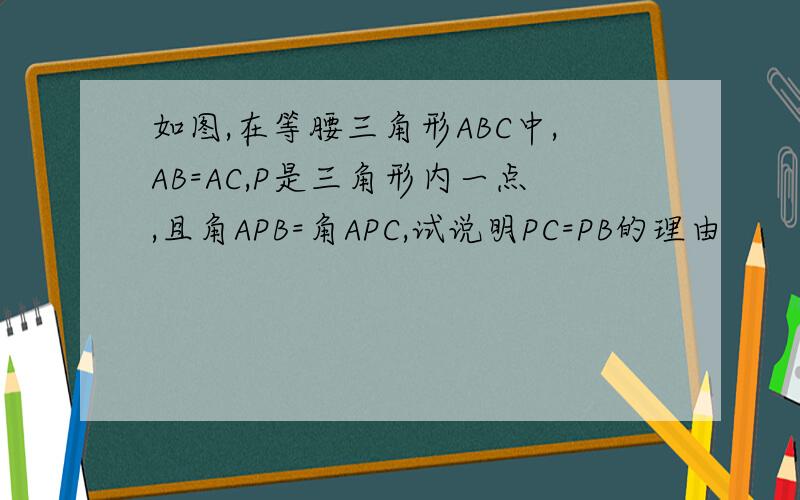 如图,在等腰三角形ABC中,AB=AC,P是三角形内一点,且角APB=角APC,试说明PC=PB的理由