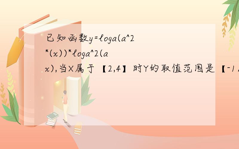 已知函数y=loga(a^2*(x))*loga^2(ax),当X属于【2,4】时Y的取值范围是【-1/8,0】,求实数a的值