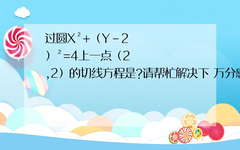 过圆X²+（Y-2）²=4上一点（2,2）的切线方程是?请帮忙解决下 万分感谢