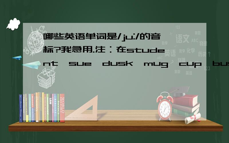 哪些英语单词是/ju:/的音标?我急用.注：在student,sue,dusk,mug,cup,bus,use,excuse,hut这些单词里选.
