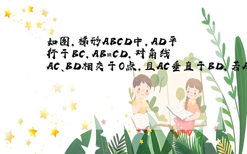 如图,梯形ABCD中,AD平行于BC,AB=CD,对角线AC、BD相交于O点,且AC垂直于BD,若AD+BC=4倍根号2,AC的长为多少,面积为多少