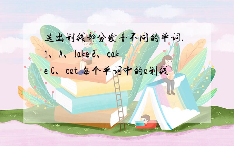 选出划线部分发音不同的单词.1、A、lake B、cake C、cat 每个单词中的a划线
