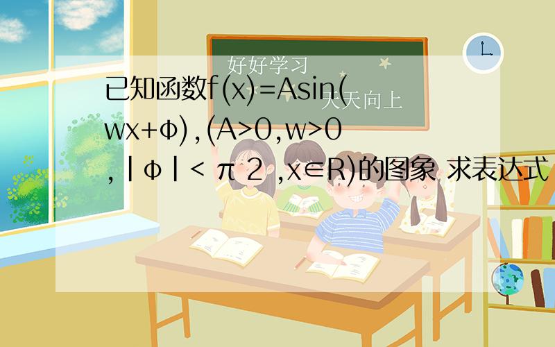 已知函数f(x)=Asin(wx+φ),(A>0,w>0,|φ|< π 2 ,x∈R)的图象 求表达式 增区间和对称轴
