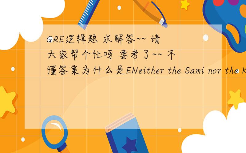 GRE逻辑题 求解答~~ 请大家帮个忙呀 要考了~~ 不懂答案为什么是ENeither the Sami nor the Kephrian delegations attended the international conference. Beforehand. the delegations of Daqua and Kephria. allies whose governments had gr