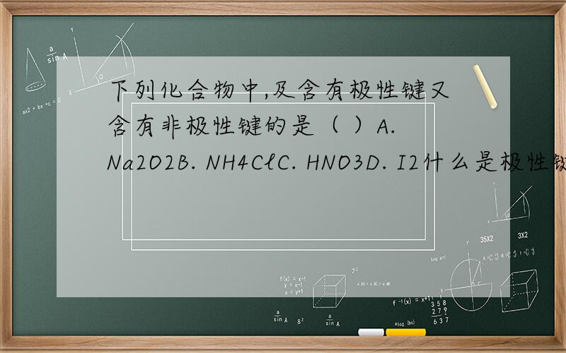 下列化合物中,及含有极性键又含有非极性键的是（ ）A. Na2O2B. NH4ClC. HNO3D. I2什么是极性键和非极性键啊,谢谢