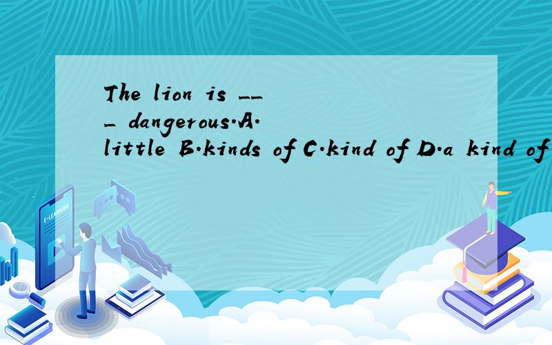 The lion is ___ dangerous.A.little B.kinds of C.kind of D.a kind of