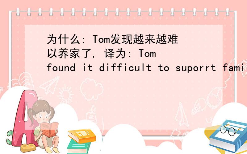 为什么: Tom发现越来越难以养家了, 译为: Tom found it difficult to suporrt family.为什么: Tom发现越来越难以养家了 译为: Tom found it difficult to support his family.  （过去时found）而不是: Tom find it difficult to