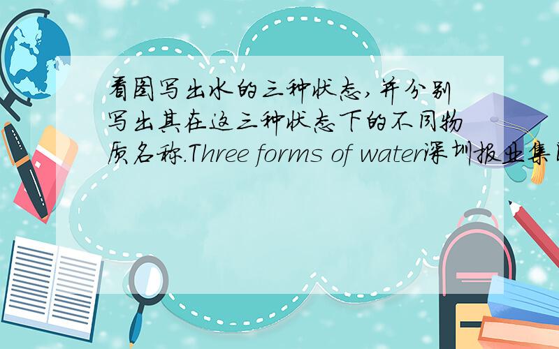 看图写出水的三种状态,并分别写出其在这三种状态下的不同物质名称.Three forms of water深圳报业集团出版社的八年级寒假作业的P47页的第一题！