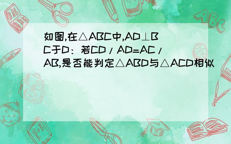 如图,在△ABC中,AD⊥BC于D：若CD/AD=AC/AB,是否能判定△ABD与△ACD相似