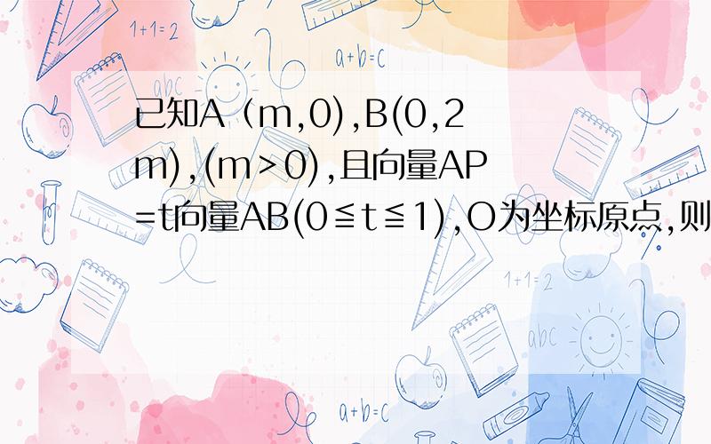 已知A（m,0),B(0,2m),(m＞0),且向量AP=t向量AB(0≦t≦1),O为坐标原点,则|OP|的最小值为多少