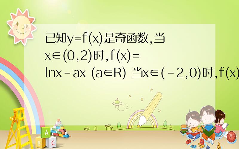 已知y=f(x)是奇函数,当x∈(0,2)时,f(x)=lnx-ax (a∈R) 当x∈(-2,0)时,f(x)的最小值为1,则a的值等于?a在R上.