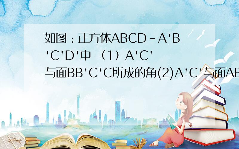 如图：正方体ABCD-A'B'C'D'中 （1）A'C'与面BB'C'C所成的角(2)A'C'与面ABC'D'所成的角求过程!