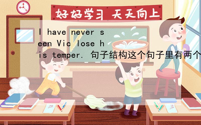I have never seen Vic lose his temper. 句子结构这个句子里有两个动词,一个see,一个lose,而且如果后面是从句的话也没看到从句先行词.这个句子究竟是什么结构?