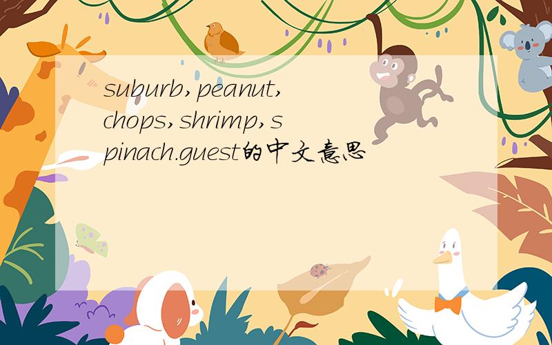suburb,peanut,chops,shrimp,spinach.guest的中文意思