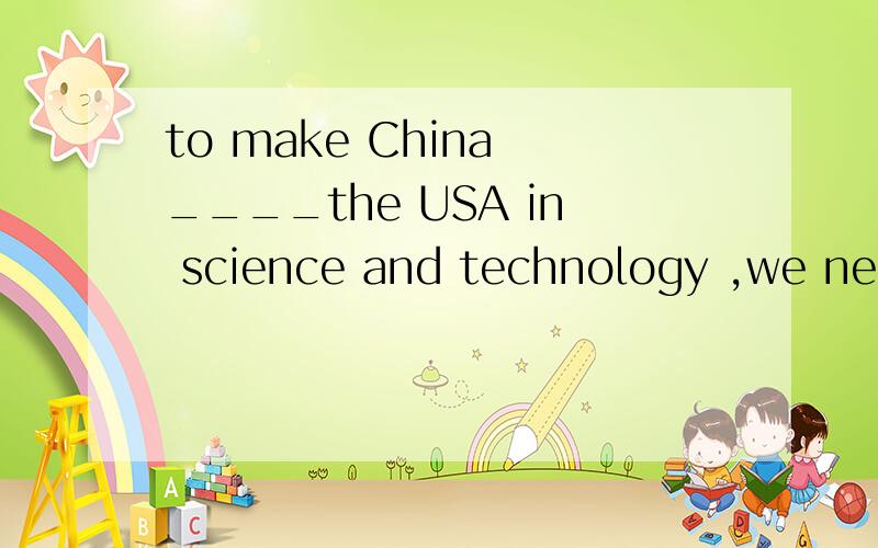 to make China ____the USA in science and technology ,we need more talents.A,as a strong country as B,strong as a country asC,as strong a country as D,as stronger as我选的A,请详细说明下为什么A不对,还有as…as中间都可以加什么啊