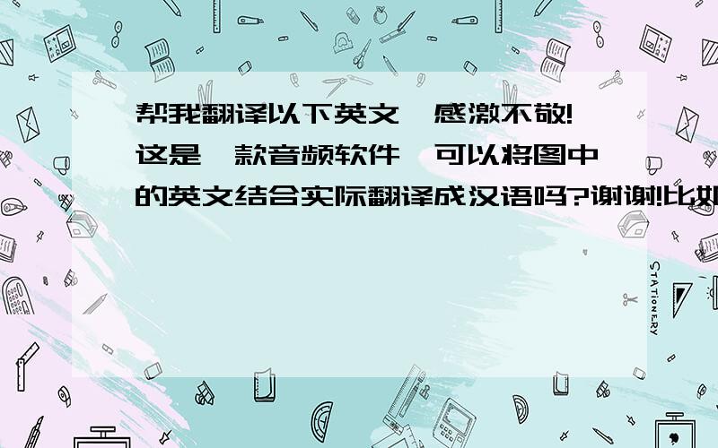 帮我翻译以下英文,感激不敬!这是一款音频软件,可以将图中的英文结合实际翻译成汉语吗?谢谢!比如STYLE：风格CHORUS：。。。。。。。。。
