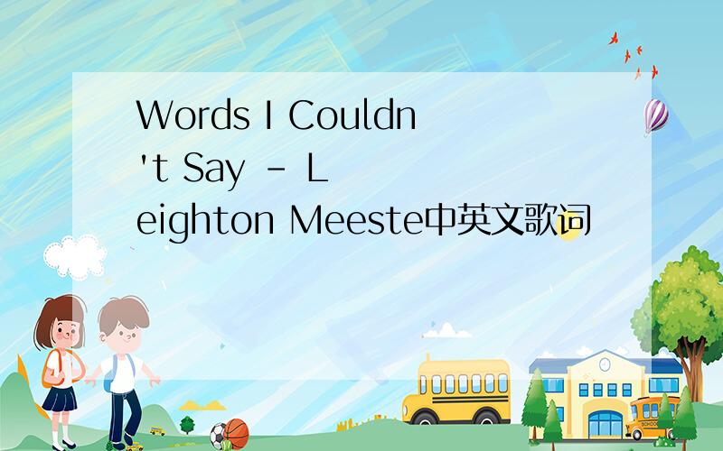Words I Couldn't Say - Leighton Meeste中英文歌词