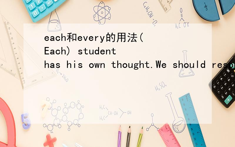 each和every的用法(Each) student has his own thought.We should respect him.这里为什么开头不用every?而用each?