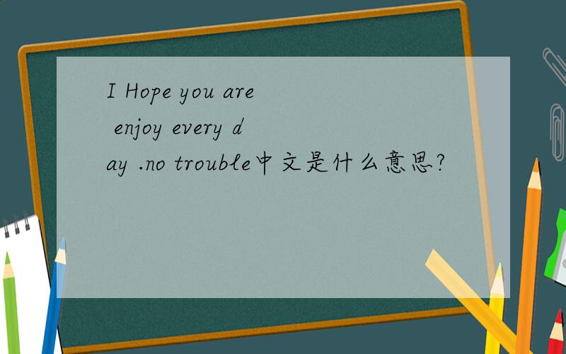 I Hope you are enjoy every day .no trouble中文是什么意思?